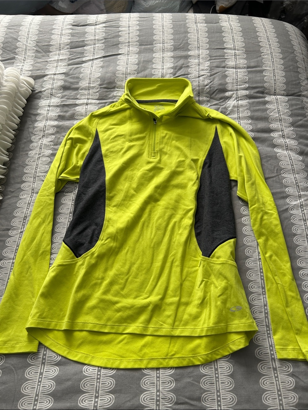 Champion Neon Yellow and Black Long Sleeve Quarter-Zip Top